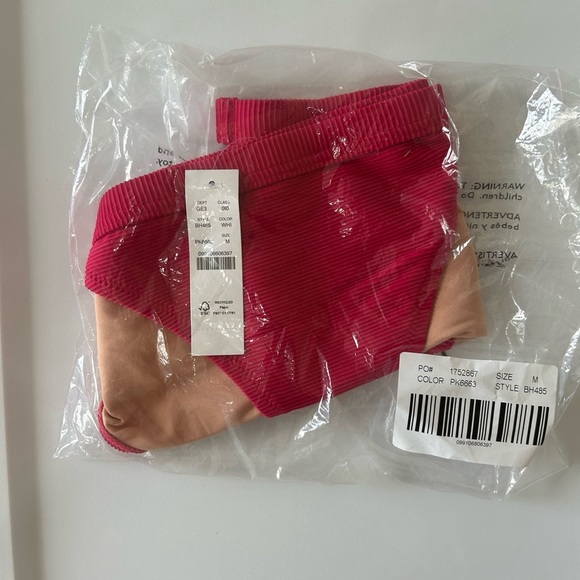 NWT J. Crew Pink Ribbed-Trim Hipster Full-Coverage Bikini Bottom - Picture 5 of 5